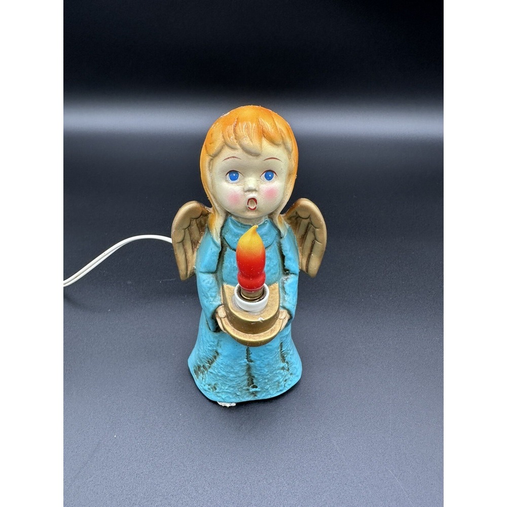 Vtg MCM 7" Singing Angel Christmas Candle Holder Light Japan J.A.C.  Blue WORKS